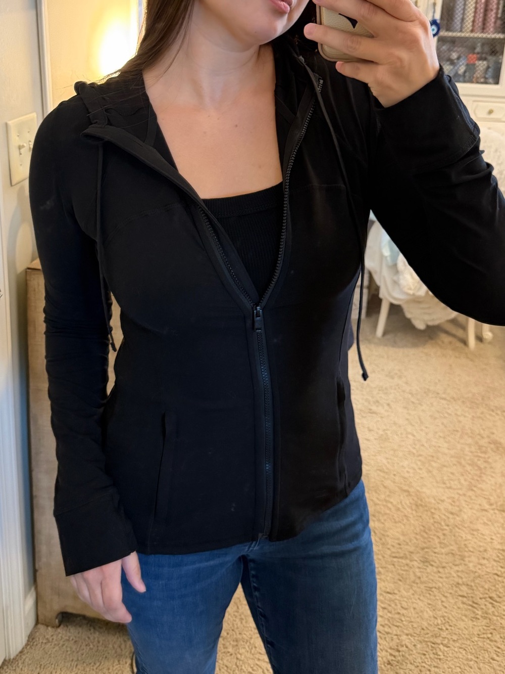 Athletic Black Zip-Up Hooded Jacket